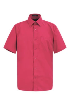 Men's Regular Fit Short Sleeve Solid Color Dress Shirts (Fuschia)