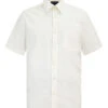 Men's Regular Fit Short Sleeve Solid Color Dress Shirts (Ivory)