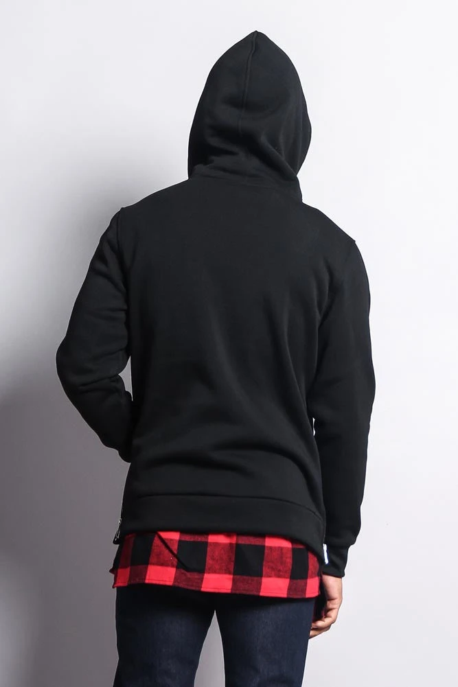 Plaid Flannel Accent Long Length Zip Hoodie - Image 8