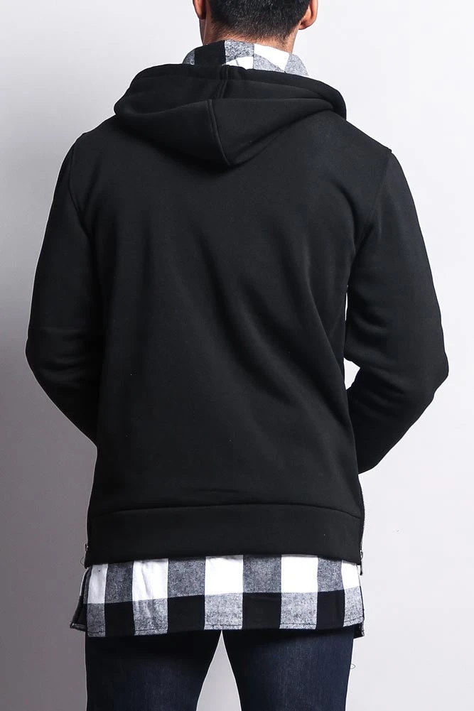 Plaid Flannel Accent Long Length Zip Hoodie - Image 10