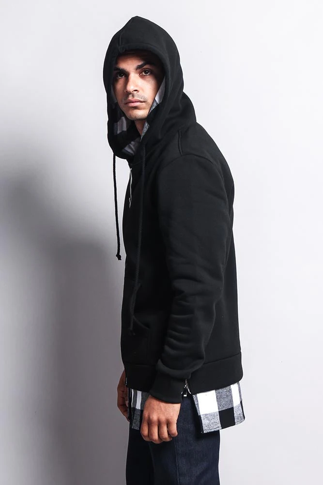 Plaid Flannel Accent Long Length Zip Hoodie - Image 13