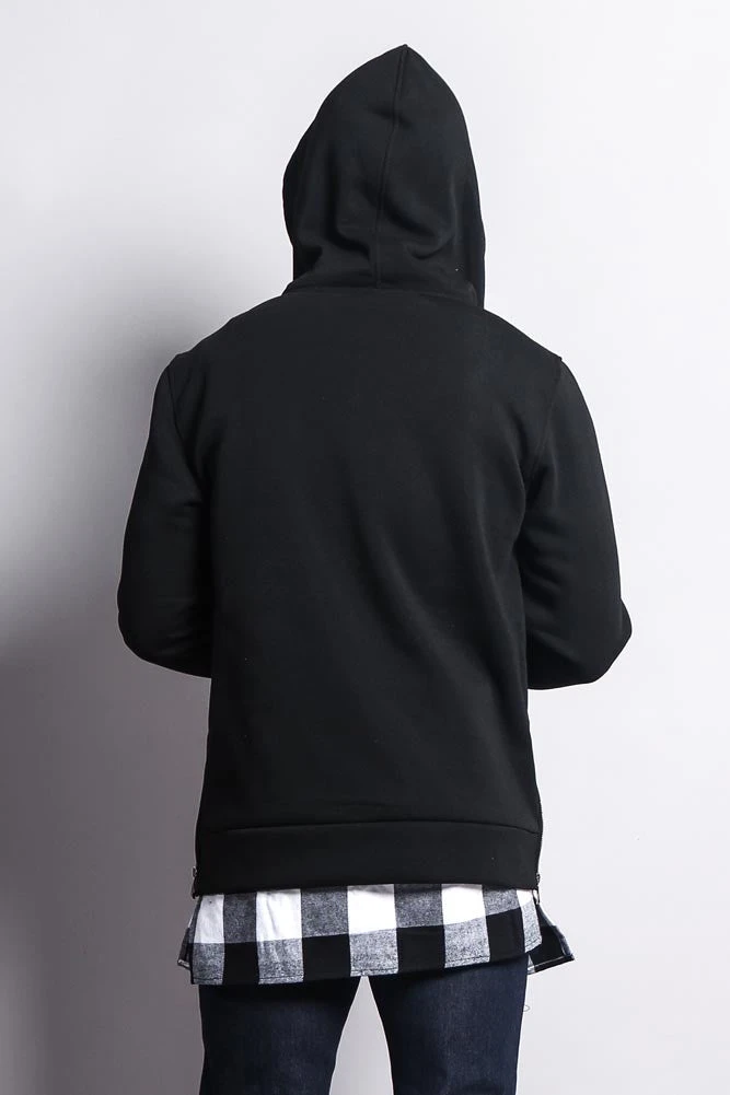 Plaid Flannel Accent Long Length Zip Hoodie - Image 14