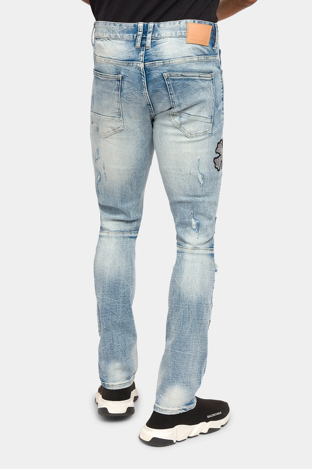 Crystals Embellished Patches Studded Denim Jeans - Image 3