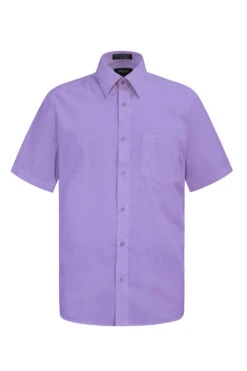 Men's Regular Fit Short Sleeve Solid Color Dress Shirts (Lilac)