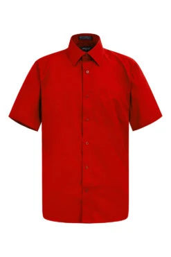 Men's Regular Fit Short Sleeve Solid Color Dress Shirts (Red)