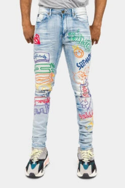Switch Graffiti Faded Washed Denim Jeans