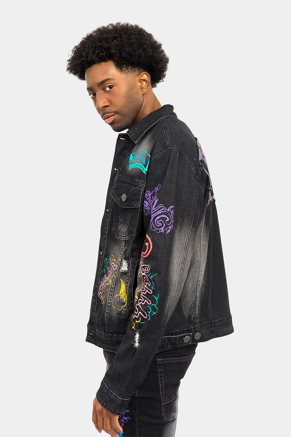 Switch Graffiti Faded Washed Denim Jacket - Image 12