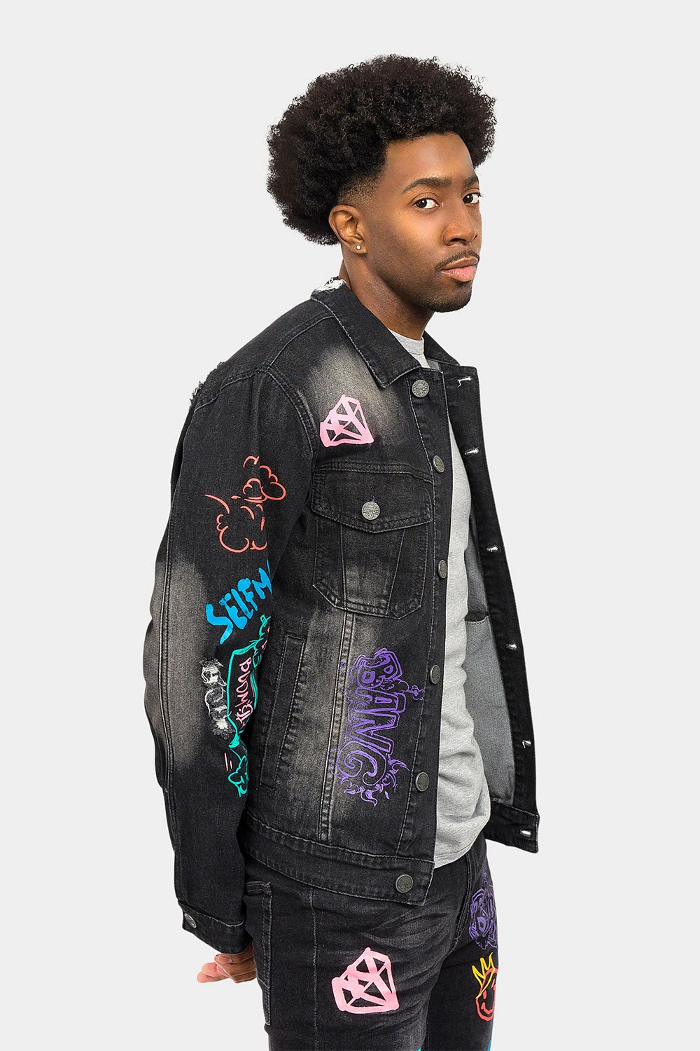 Switch Graffiti Faded Washed Denim Jacket - Image 14