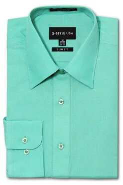 Omega Men's Slim Fit Solid Color Dress Shirt (Aqua)