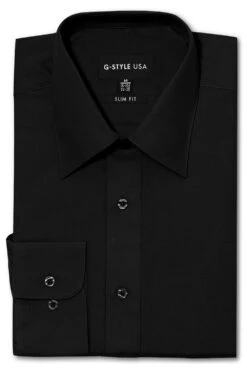 Omega Men's Slim Fit Solid Color Dress Shirt (Black)