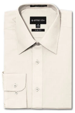 Omega Men's Slim Fit Solid Color Dress Shirt (Ivory)