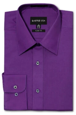 Omega Men's Slim Fit Solid Color Dress Shirt (Purple)