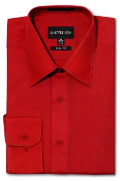 Omega Men's Slim Fit Solid Color Dress Shirt (Red)