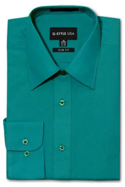Omega Men's Slim Fit Solid Color Dress Shirt (Teal)