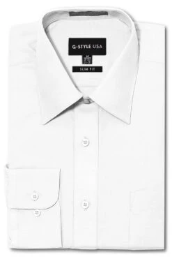 Omega Men's Slim Fit Solid Color Dress Shirt (White)