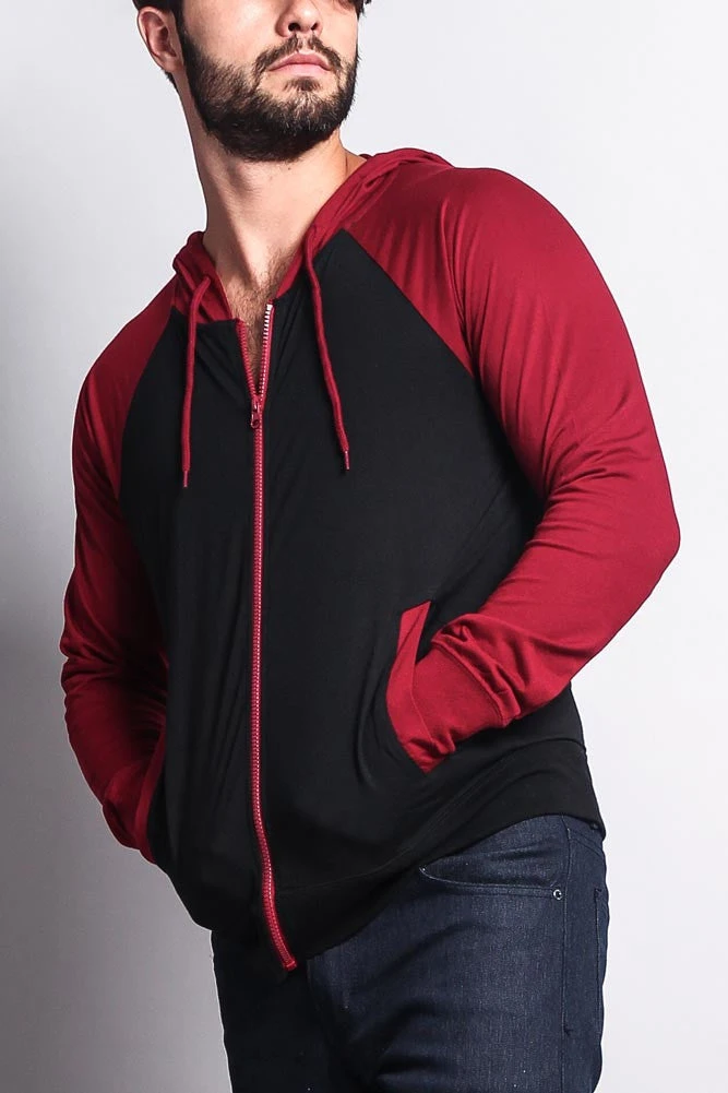 Men's Raglan Light Weight Zip Down Hoodie - Image 3