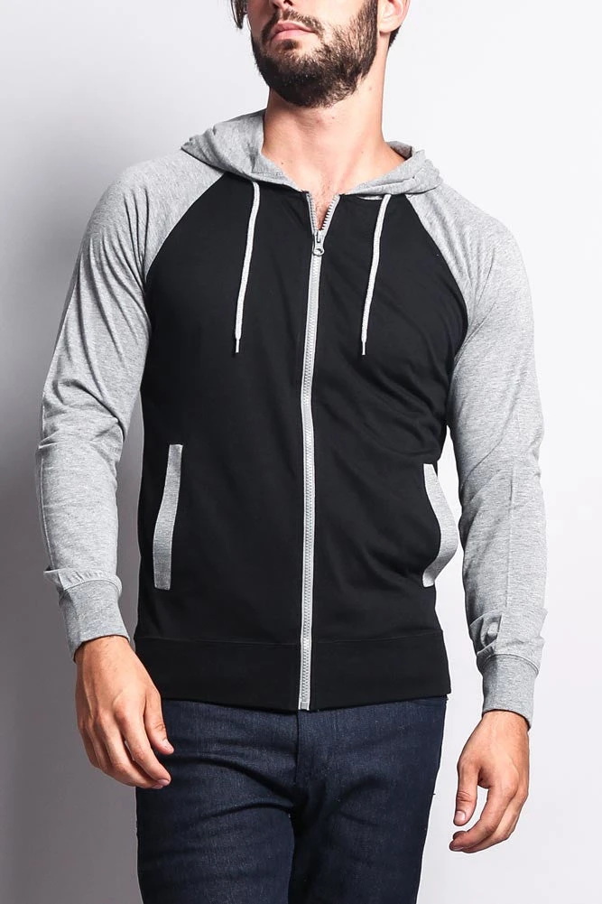 Men's Raglan Light Weight Zip Down Hoodie - Image 9