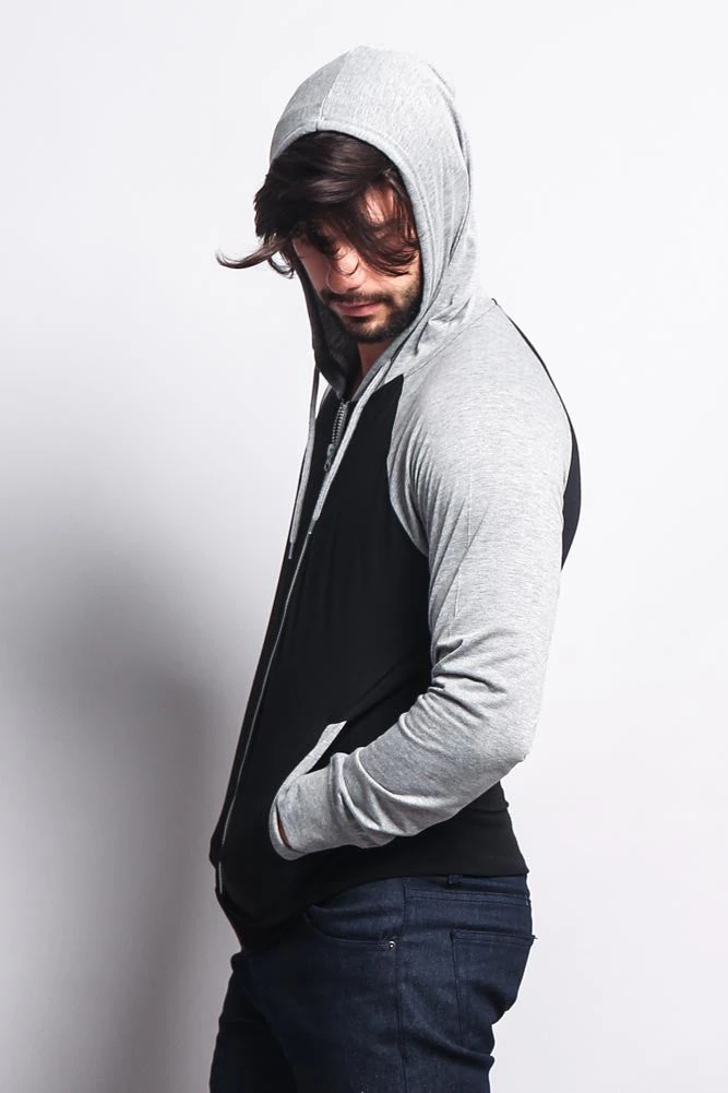Men's Raglan Light Weight Zip Down Hoodie - Image 14
