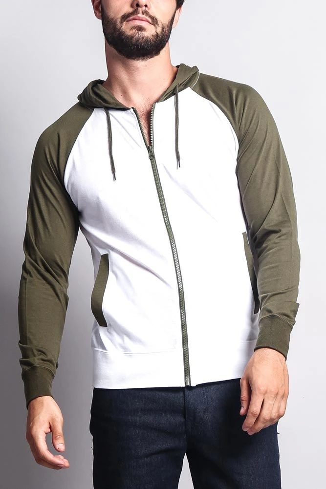 Men's Raglan Light Weight Zip Down Hoodie - Image 2