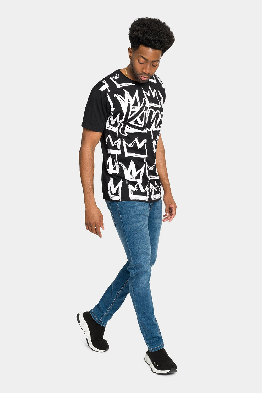 Rhinestone Studded Crowned King T-Shirt - Image 5