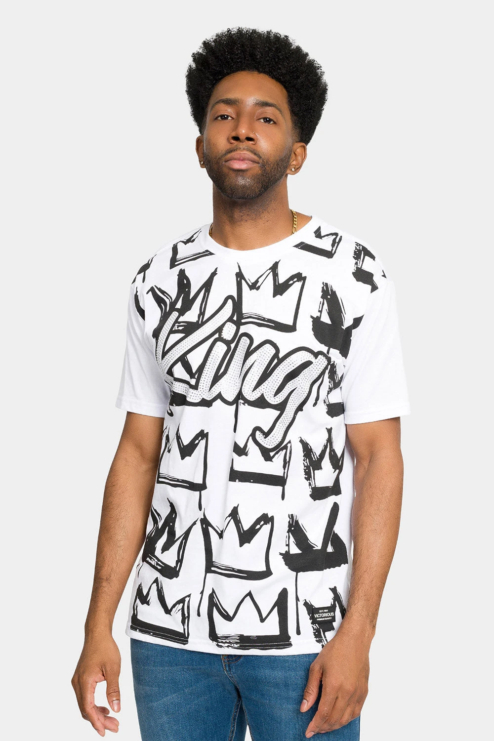 Rhinestone Studded Crowned King T-Shirt - Image 11