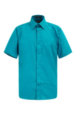 Men's Regular Fit Short Sleeve Solid Color Dress Shirts (Turquoise)