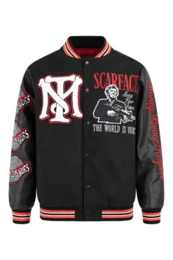 Men's Scarface Wool Faux Leather Sleeve Varsity Jacket