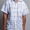 Western Casual Plaid Short Sleeve Button Up Shirt (White)